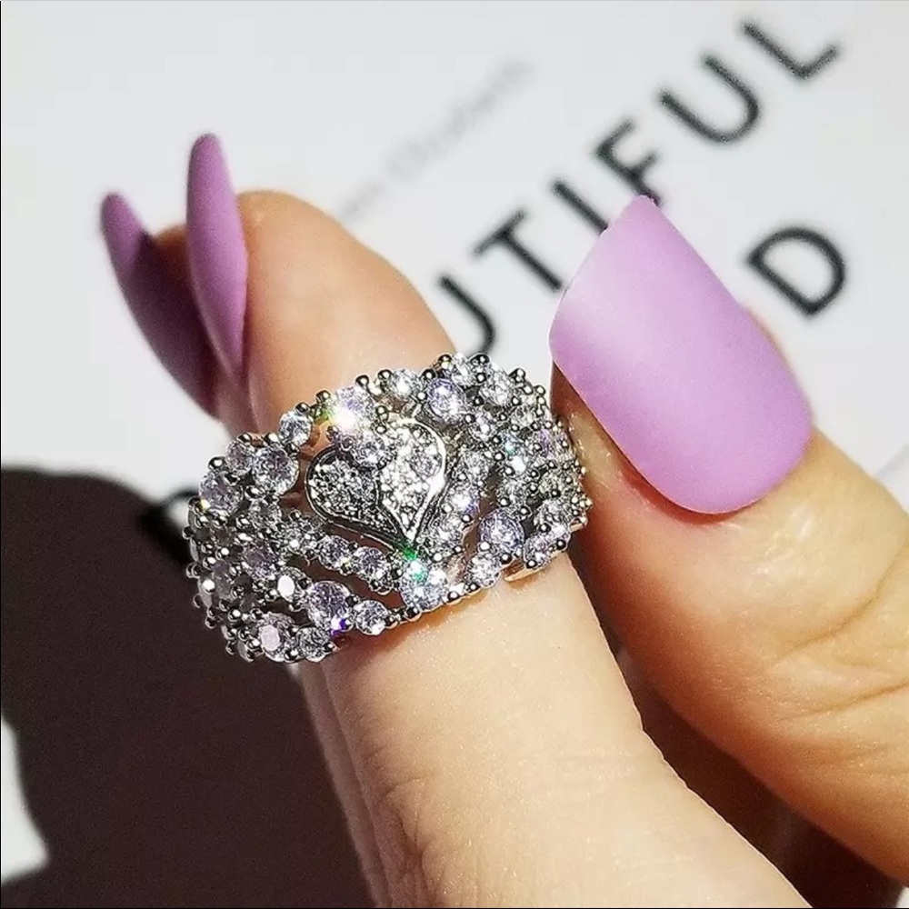 New Romantic 925 Silver Lovely Heart Diamond Ring